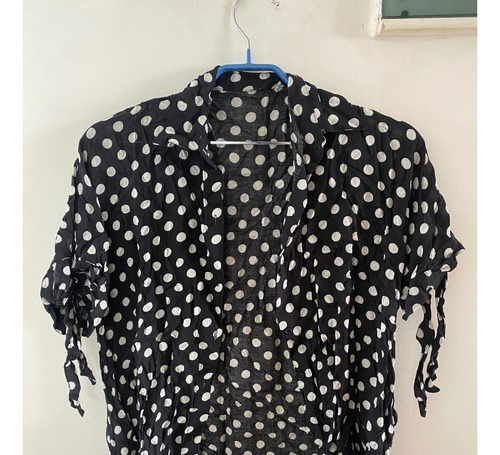 Camisa Negra Lunares Blancos | Mujer | Manga 3/4 | Algoodn