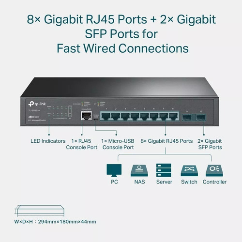 Switch Tp-link Tl-sg3210 8 Puertos Gigabit 2 Sfp Jetstream