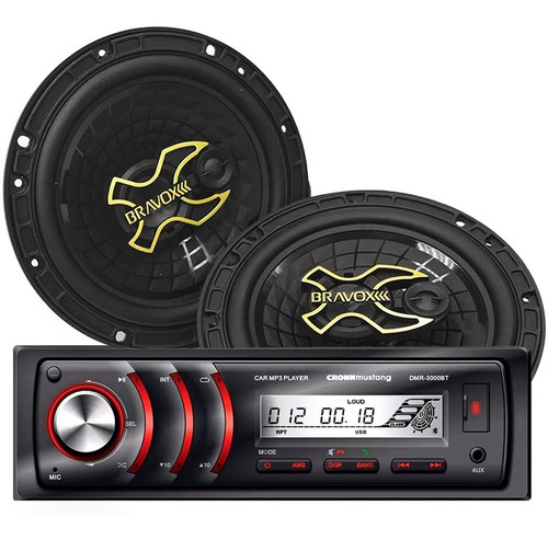 Imagen 1 de 4 de Combo Audio Car Estéreo + Parlantes 6 Pulgadas Bravox Gold
