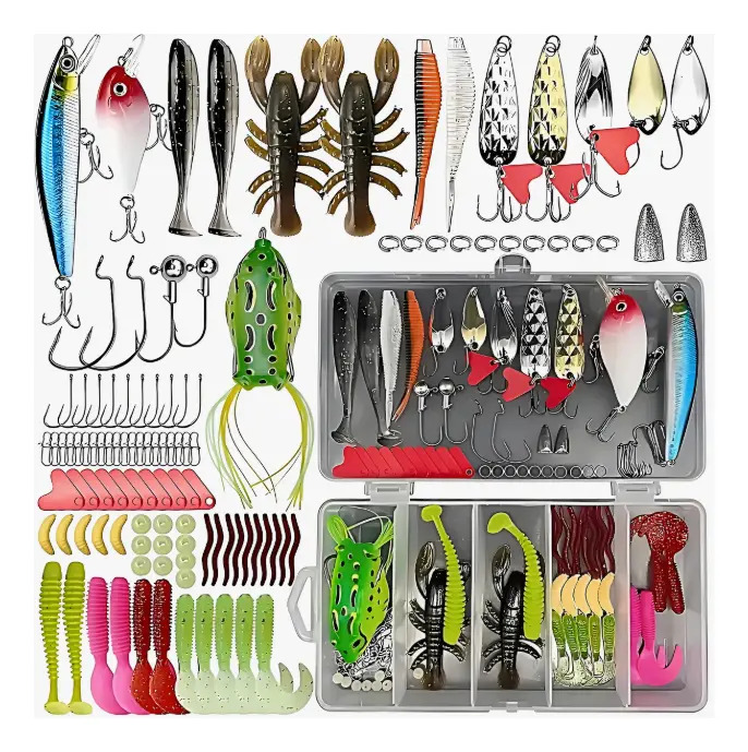 Pesca profissional, iscas de pesca, kit de pesca completo com caixa