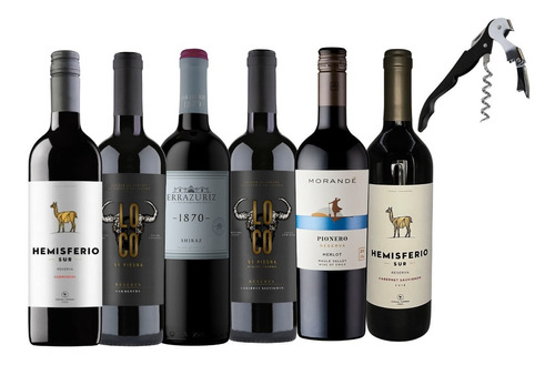 Pack 6x Vinos Reserva Tintos Mix Descorchador