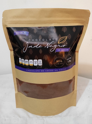 Imagen 1 de 2 de Chocolate En Polvo Sin Azúcar Jade Negro 1 Kg