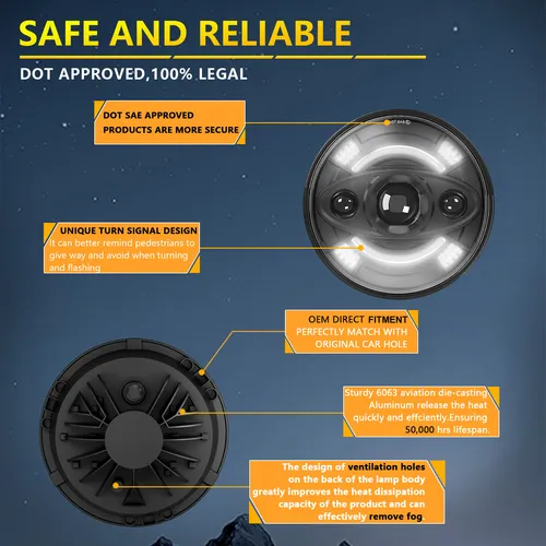 Faros Led De 7 Pulgadas, 1 Unidad, Luz Hi/lo Beam, Drl Y