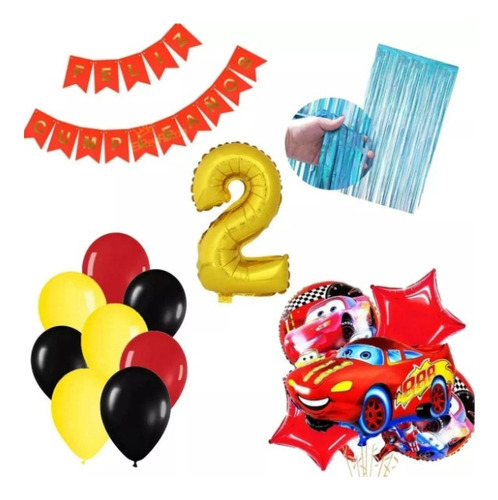 Kit Decoración  Cars 3d Globo 65cm Metalizado Rojo+cumple