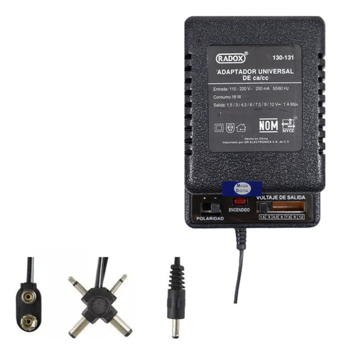 Eliminador Universal 1.5-12v 1 A Radox 130-121 Ca/cc 6puntas