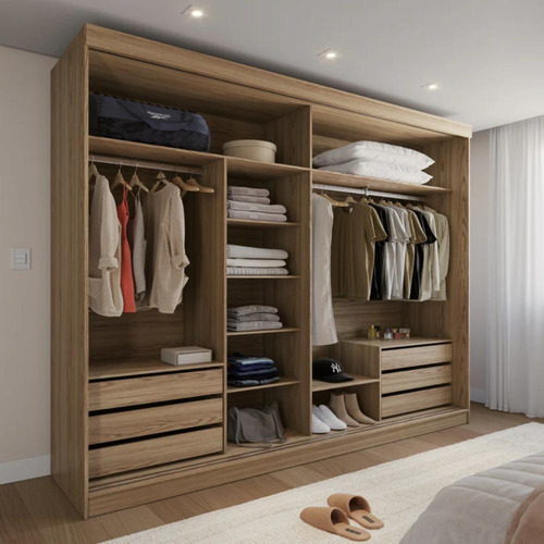 Guarda Roupa Casal 2 Portas C/ Espelho Gavino 238cm Carvalho