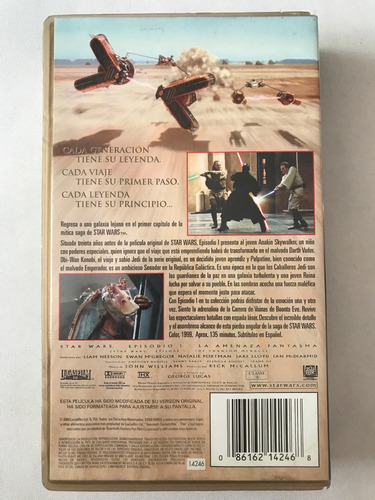 Vhs Star Wars Episodio 1 La Amenaza Fantasma Phantom Menace (Usado)