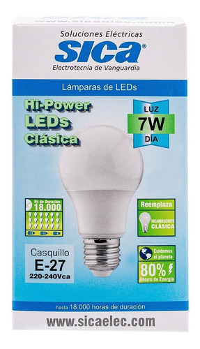 Imagen 4 de 5 de Lámpara Led Sica 7w - Clásica - Luz Fría - Bajo Consumo