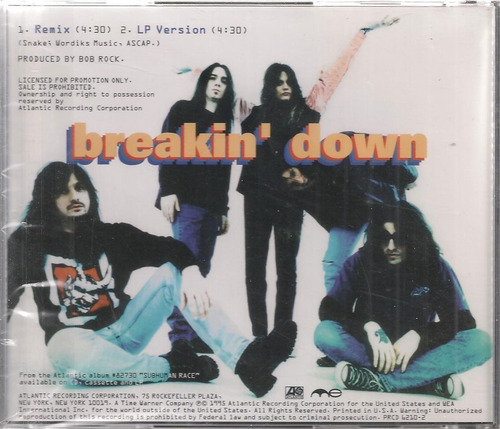 Skid Row Cd Single Breakin' Down Promocio Importado Raro !