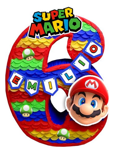 Piñata Premium 70 Cm Número A Elegir (1 Al 9) Personalizada Mario Bros
