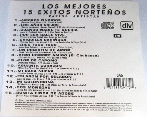 Varios Artistas - Los Mejores 15 Exitos Norteños Cd (Usado)