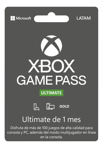 Tarjeta Xbox Game Pass Ultimate 1 Mes Código Digital