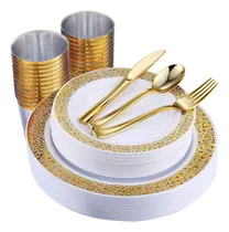 Comprar Juego De Vajilla Dorada De 150 Piezas, Elegante Plato De Pls