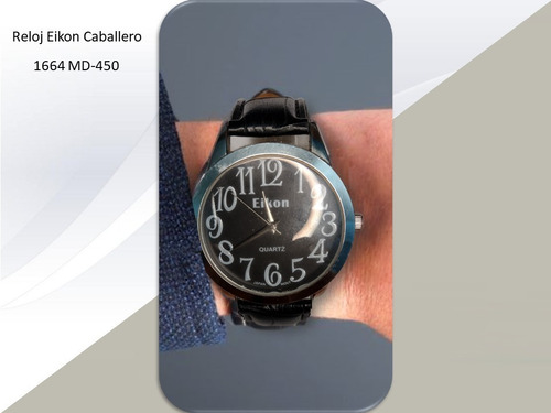 Reloj Eikon Md-450 Hombre Cuero Negro Plata 3m.