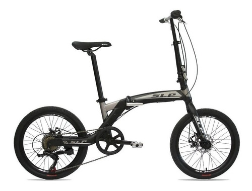 Bicicleta urbana plegable SLP F-100 R20 7v frenos de disco mecánico cambios Shimano Tourney TZ500 color negro con pie de apoyo  