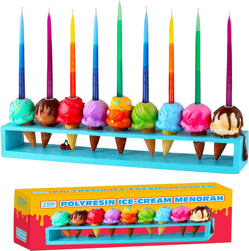 Zion Judaica Hanukkah Childrenøs Ice Cream Menorah Painted I