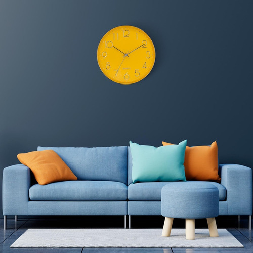 Reloj Pared Puente Nacional Decoracion Plata Y Amarillo Ø30c Color De La Estructura Plateado Color Del Fondo Negro