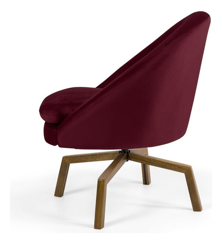 Poltrona Decorativa Base Ka Madeira Rafa B-278 Veludo Marsal Cor Marsala Desenho Do Tecido Liso