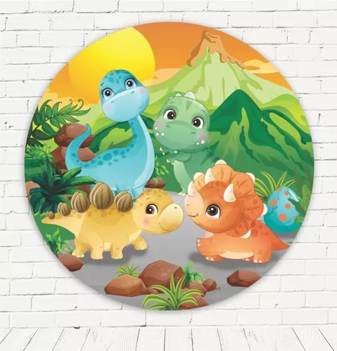 Painel Redondo Sublimado 3d Dinossauros Baby 072 1,5x1,5m