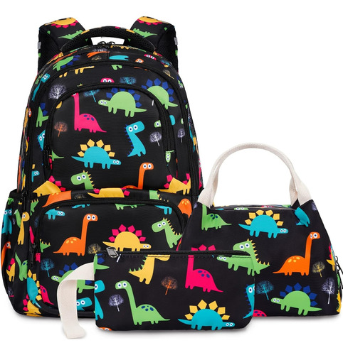 Mochila Dinosaurio Con Lonchera Y Cartuchera Teletiendauy