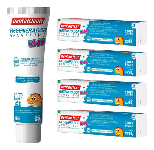 4x Gel Dental Regenerador Sensitive Kids - 50g - Dentalclean