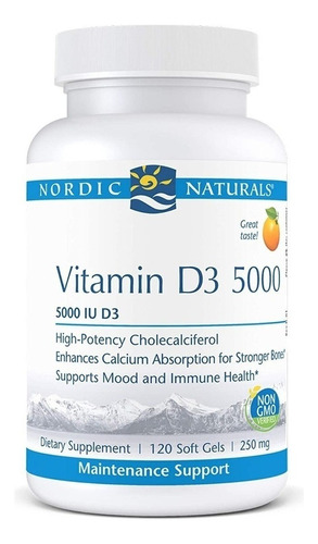 Vitamina D3 5000 Iu, 120 Soft, Nordic Naturals,