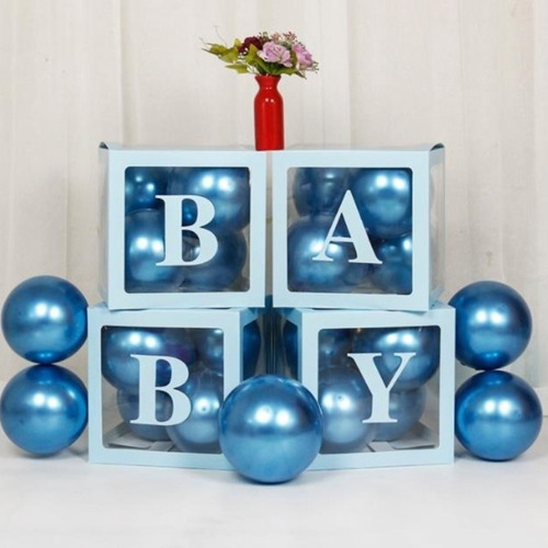 Set 4 Cajas Cubo Para Decoración De Baby Shower Para Globos