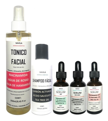 Kit 3 Serums, Tónico, Shampoo Facial De Carbón Rutina Facial