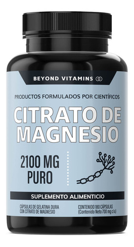 Citrato De Magnesio 2100mg - 100% Puro Beyond Vitamins | Sin Sabor | Suplemento Alimenticio Magnesium Citrate | 180 Cápsulas