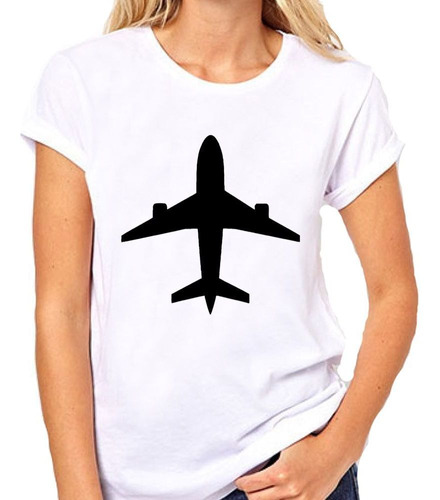 Remera De Mujer Avion Plane Figura Vector Negro Viaje