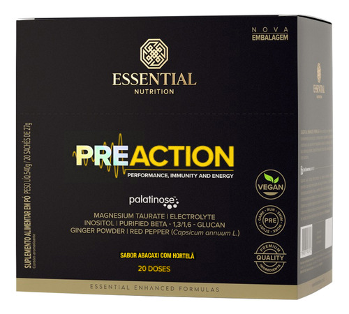 Suplemento Em Pó Essential Nutrition Preaction Sabor Abacaxi Com Hortelã Em Caixa De 540g