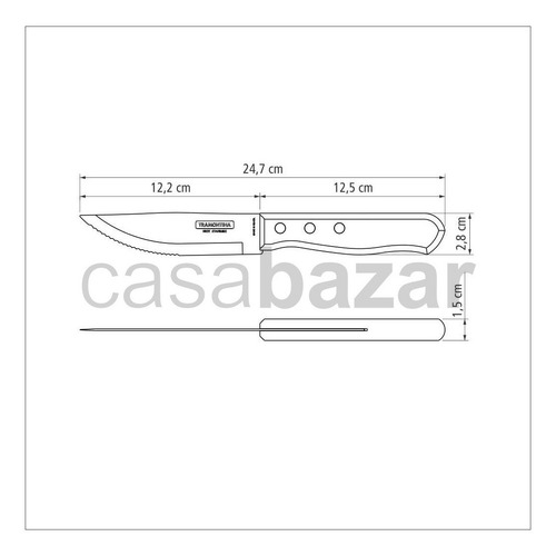 Imagen 3 de 6 de Cuchillo Jumbo Tramontina Tradicional Asado Acero Inoxid X12