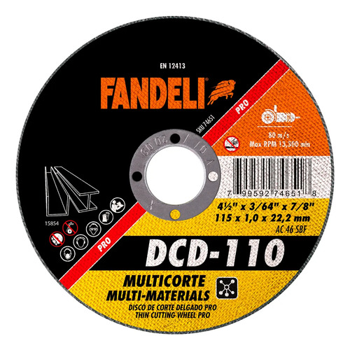 Disco De Corte Delgado Fandeli 4 1/2 PLG 10 Pz Dcd110
