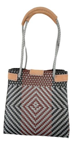 Elegante Bolsa De Mano De Toquilla Ecológica Plata Y Negro Acabado De Los Herrajes Níquel Color Plateado Correa De Hombro Plateado