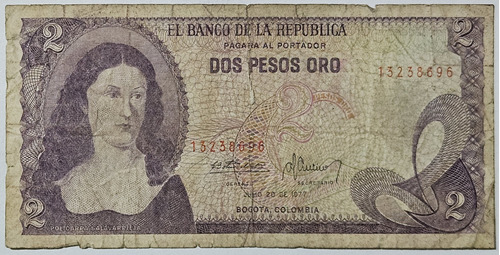 Billete 2 Pesos 20/jul/1977 Colombia Fine