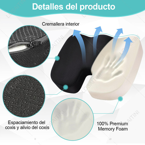 Losaitini Cojín De Asiento Y Almohada De Apoyo Lumbar Extraíble Diseño En Forma De U De Espuma Viscoelástica Dimensiones Del Cojín Del Asiento 6x35x46 Cm Dimensiones De La Almohada Lumbar10 X31x32 Cm