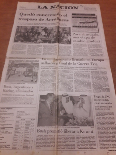 Tapa Diario Nación 22 11 1990 Privatización Aerolíneas Boca (Usado)