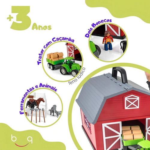 Brinquedo Fazendinha 40 Peça Celeiro Bonecos Trator Poliplac 40