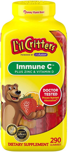 L'il Critters Kids' Immune C Más Zinc Y Vitamina D. Vitaminas Y Minerales Esenciales Para Niños Que Desean Mantienen Un Crecimiento Y Desarrollo Saludable. Sin Sabores Ni Edulcorantes Artificiales