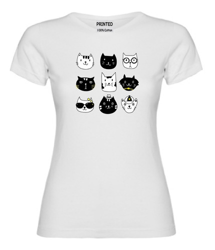 Polera Mujer Estampado Gatitos Kawaii