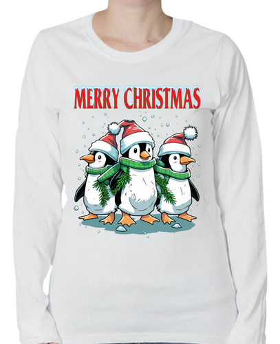 Playera Feliz Navidad - Tres Pingüinos Navideños - Navidad