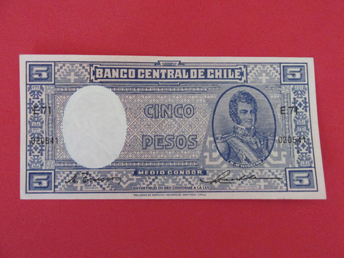 Billete Chile 5 Pesos Firmado Trucco- Maschke Año  1947