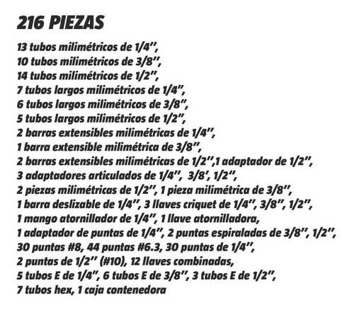 Imagen 4 de 8 de Set Juego De Tubos Llaves Y Puntas Kroner De 216 Piezas