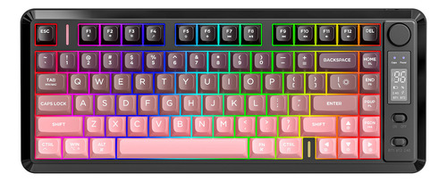 Teclado Free Wolf M75 Rgb Inalámbrico Bluetooth Con Pantalla Rosa