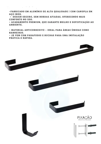 Kit Acessórios Banheiro Lavabo4 Peças Preto Fosco