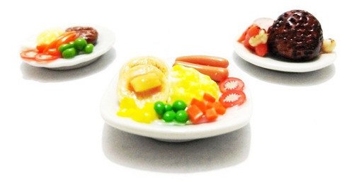 Set S3 Varios Platillos Comida Miniatura Para Casa De Muñeca