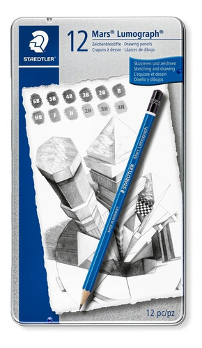 12 Lapices Dibujo Staedtler Mars Lumograph Profesional Lata