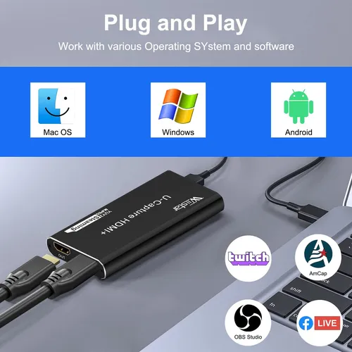Wiistar - Tarjeta Usb De Captura De Audio Y Vídeo 1080p60fps Hdmi A Usb3.0 Dispositivo De Captura De Vídeo Yuy2 Con Micrófono 4k30hz Hdmi Loopout Para Grabación De Juegos En Vivo Ps4 Compatible Con