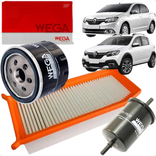 Kit Filtros Ar Óleo Combustível Logan Sandero 2017/2024 Wega