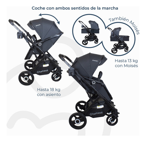 Coche Cuna Paseo Vox Negro Bebesit